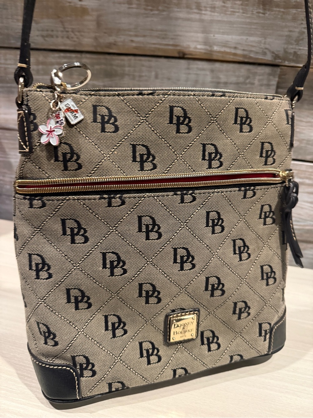 Dooney & Bourke Gray & Black Signature Crossbody with Charm - Picture 2 of 7